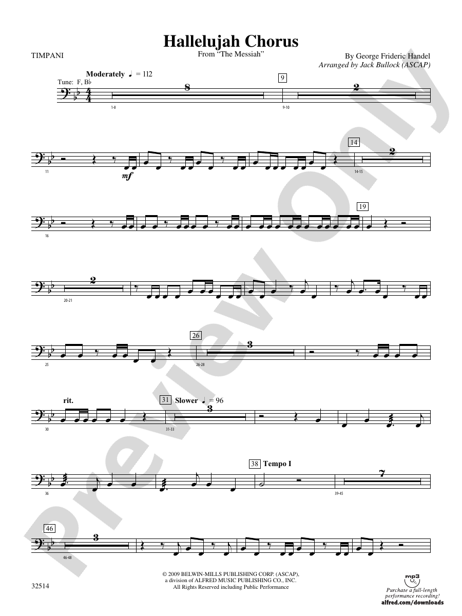 Hallelujah Chorus (From The Messiah) Timpani Timpani Part Digital