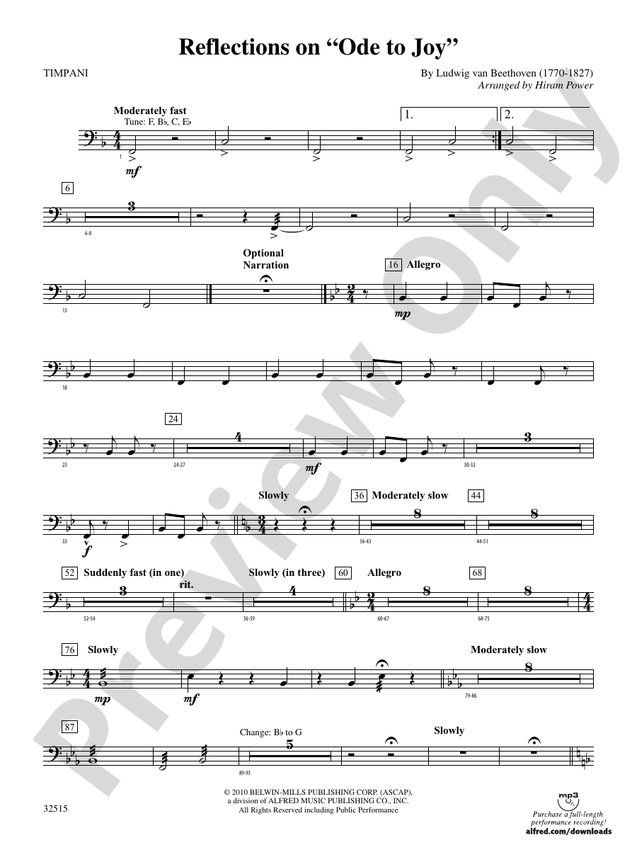 Reflections on "Ode to Joy" Timpani Timpani Part Digital Sheet