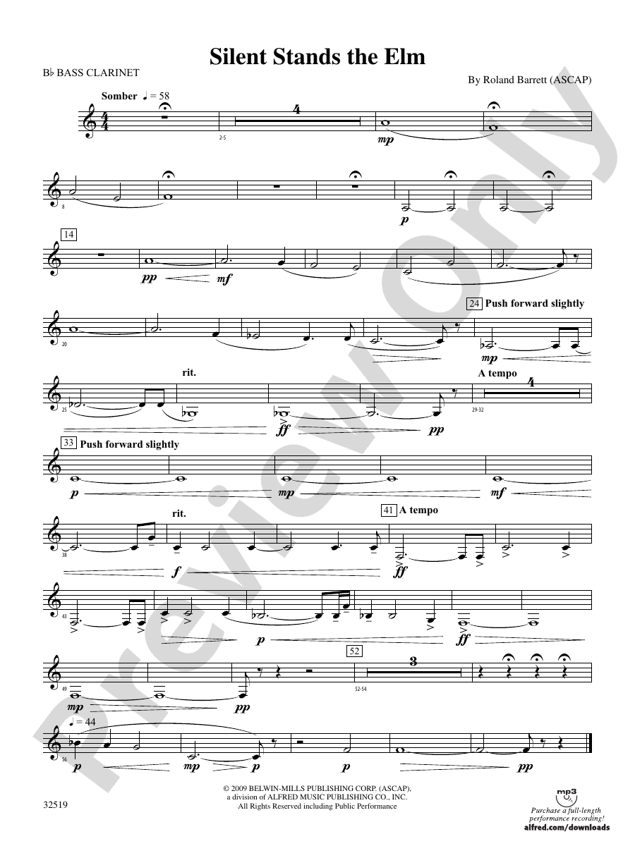 Silent Stands the Elm Bflat Bass Bflat Bass Part Digital Sheet Music