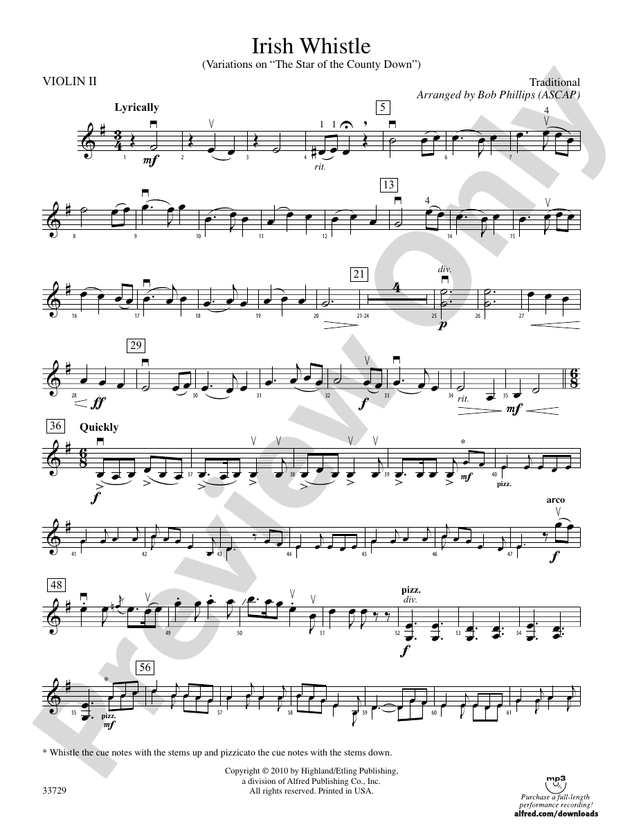 Irish Whistle 2nd Violin 2nd Violin Part Digital Sheet Music Download