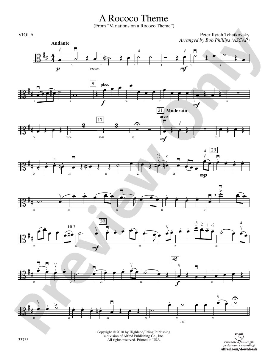 A Rococo Theme: Viola: Viola Part - Digital Sheet Music Download
