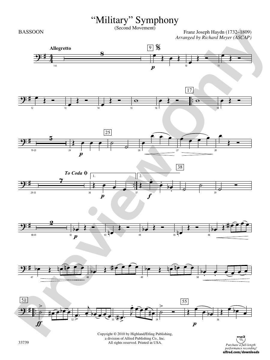 "Military" Symphony Bassoon Bassoon Part Digital Sheet Music Download