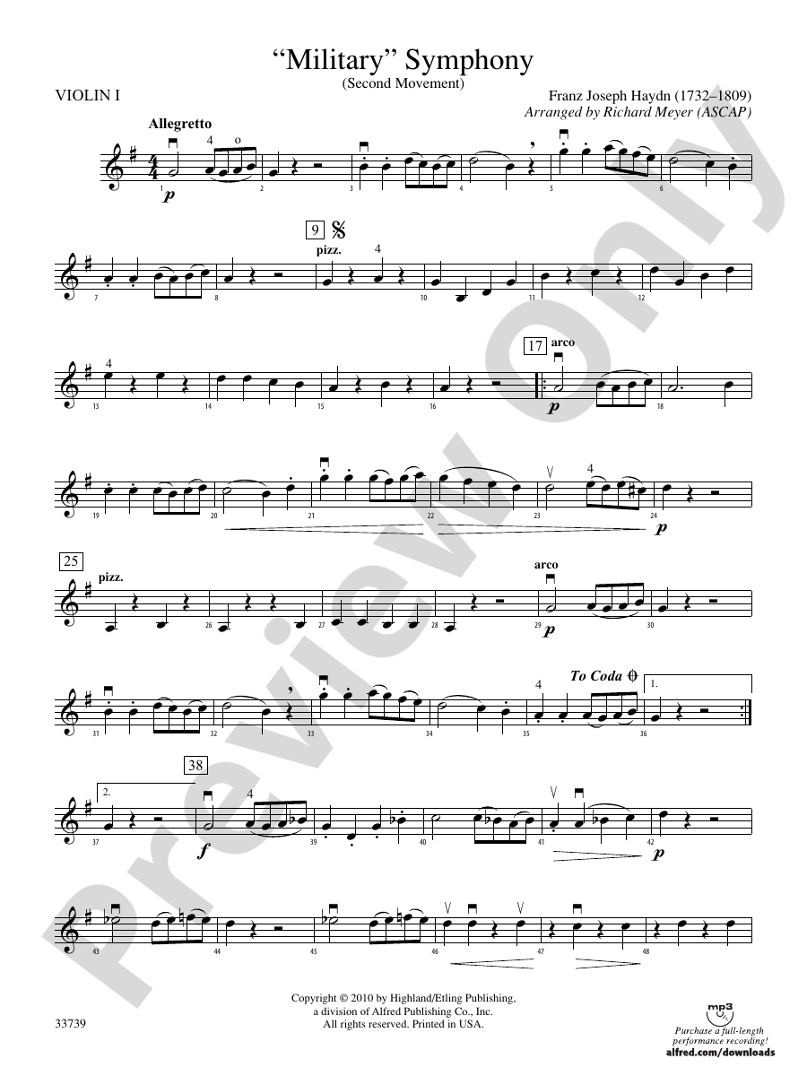 Military Symphony 1st Violin 1st Violin Part Digital Sheet Music Download 2615