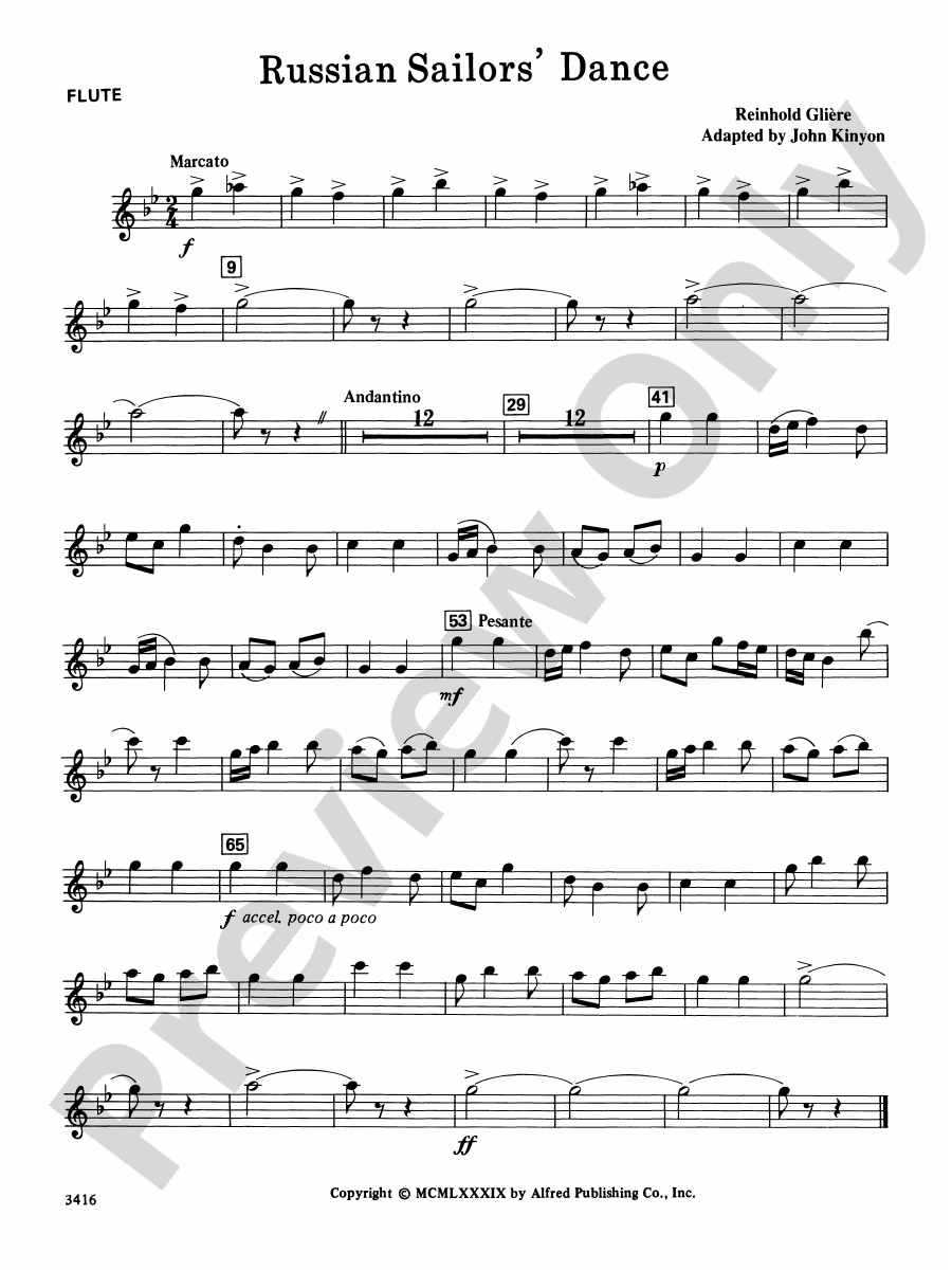 Russian Sailors' Dance Flute Flute Part Digital Sheet Music Download