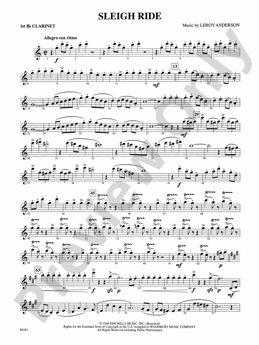 Sleigh Ride: 1st B-flat Clarinet: 1st B-flat Clarinet Part - Digital ...