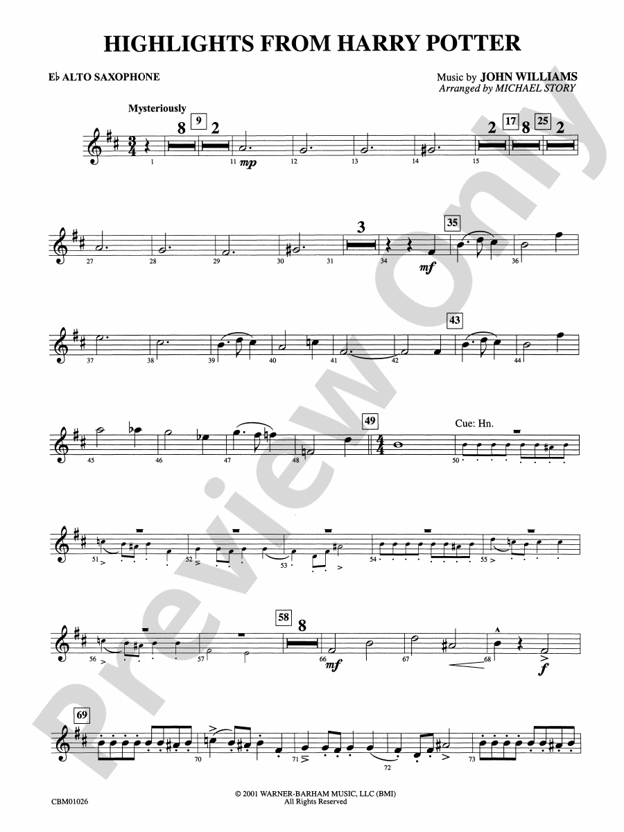 Harry Potter, Highlights from Eflat Alto Saxophone Eflat Alto