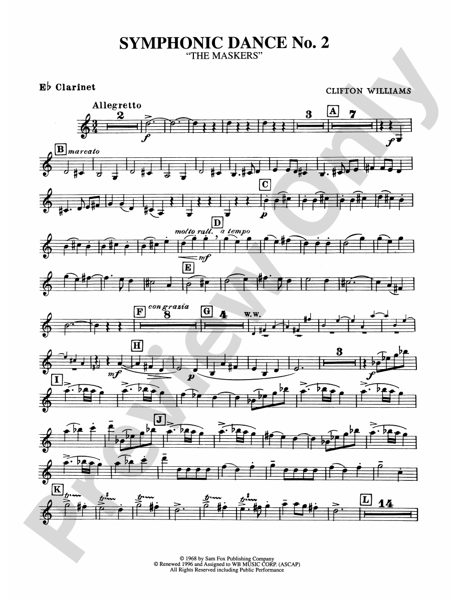 Symphonic Dance No. 2: E-flat Soprano Clarinet: E-flat Soprano Clarinet Part - Digital Sheet ...
