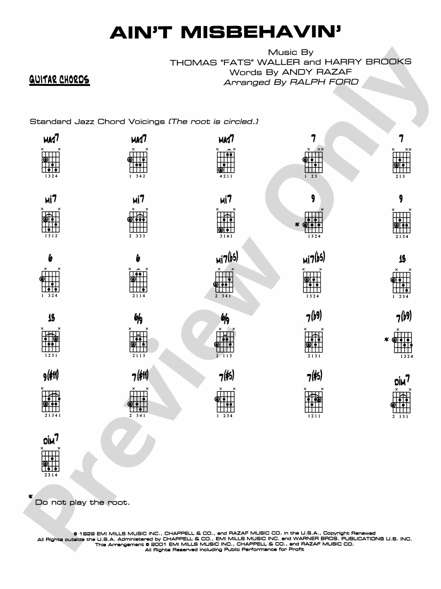 Aint Misbehavin Guitar Chords Guitar Chords Part Digital Sheet Music Download