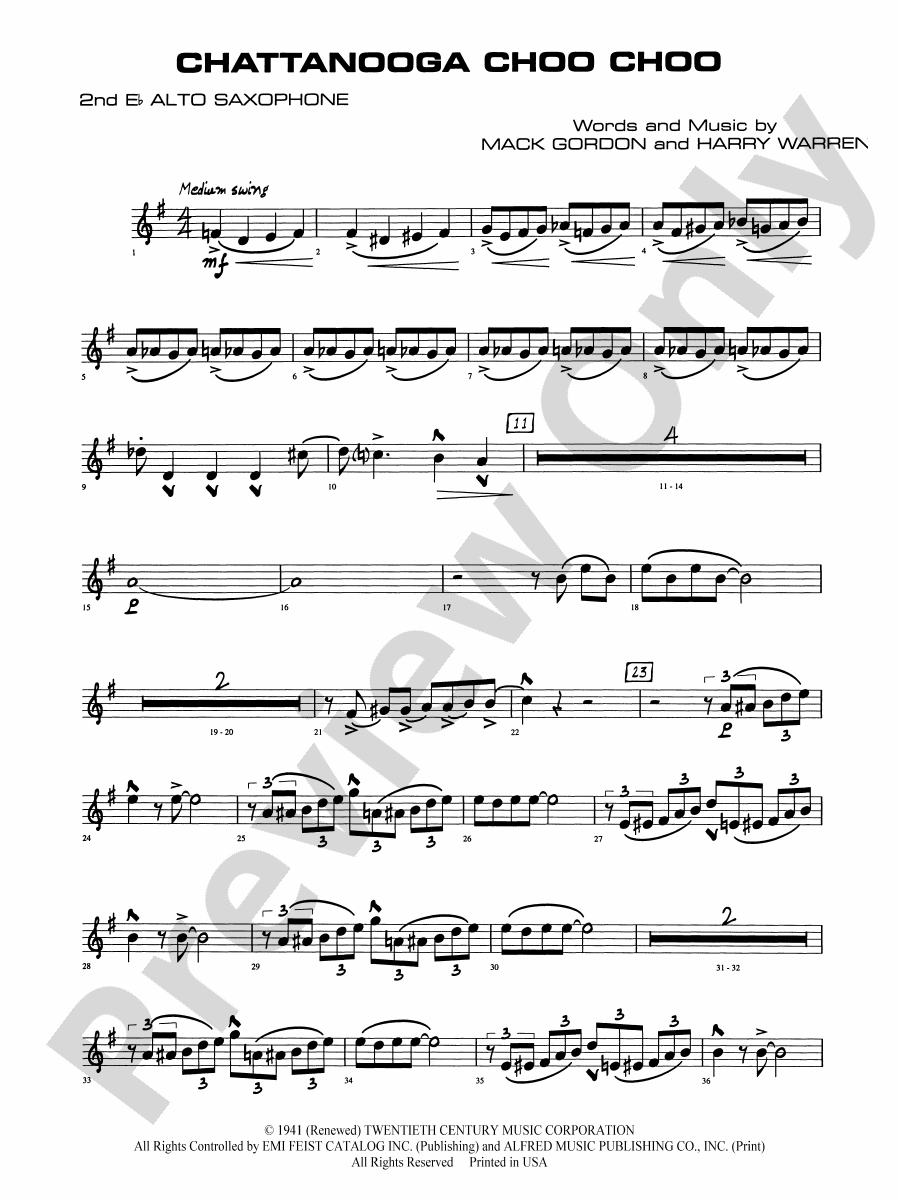 Chattanooga Choo Choo 2nd Eflat Alto Saxophone 2nd Eflat Alto