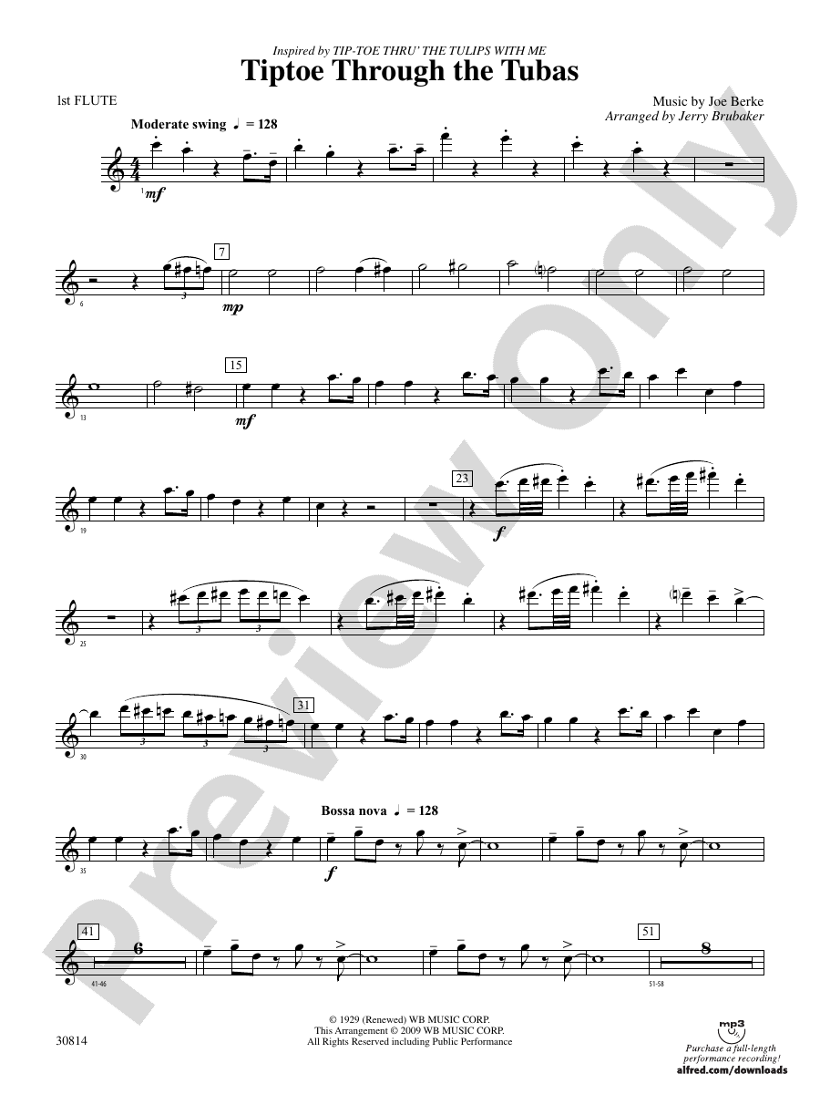 Tiptoe Through The Tubas Flute Flute Part Digital Sheet Music Download