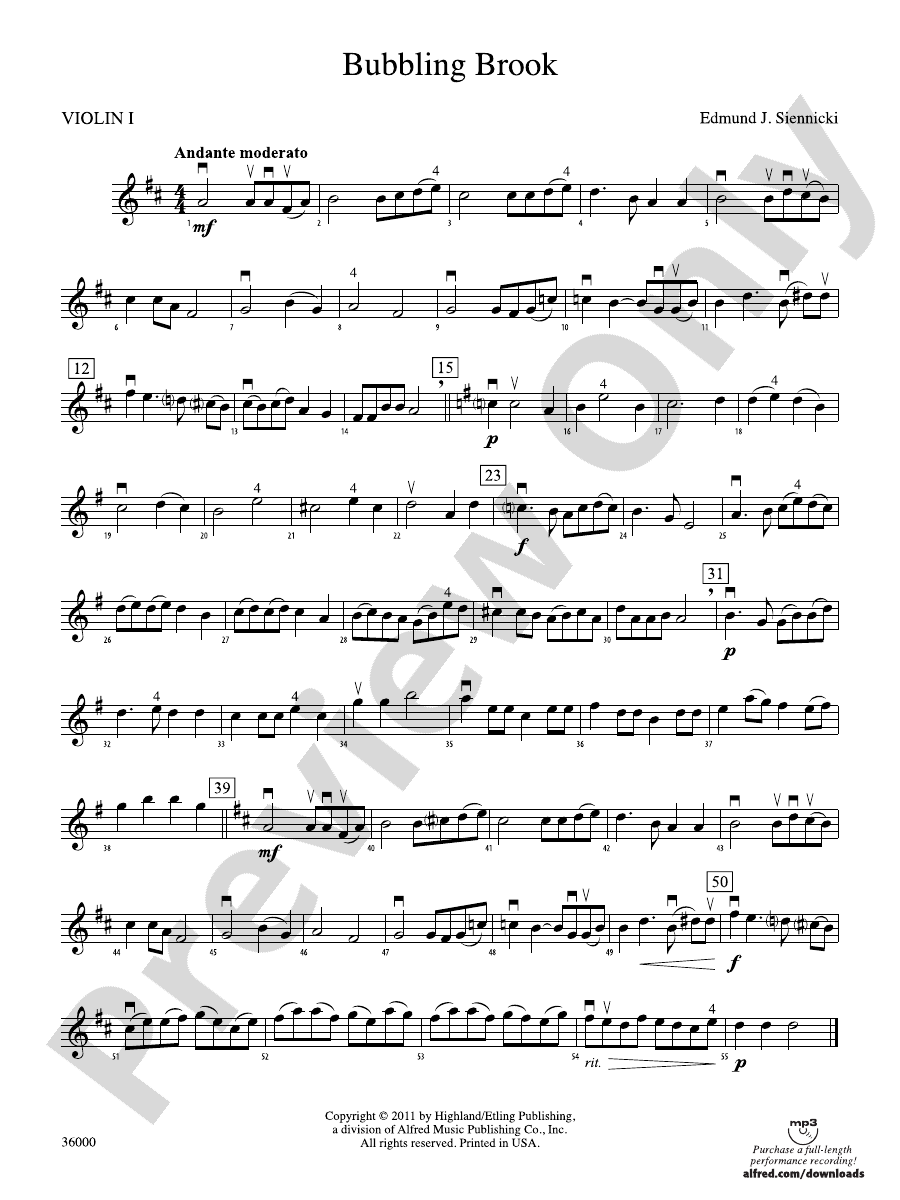 Bubbling Brook 1st Violin 1st Violin Part Digital Sheet Music Download 3964