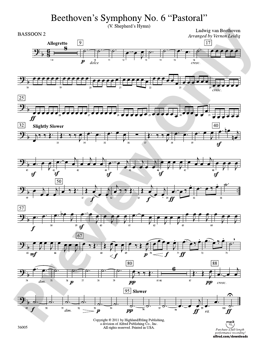 Beethoven's Symphony No. 6 "Pastoral" 2nd Bassoon 2nd Bassoon Part