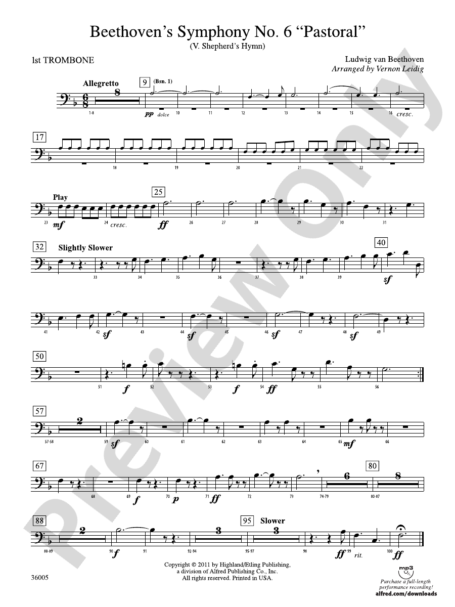 Beethoven's Symphony No. 6 "Pastoral" 1st Trombone 1st Trombone Part