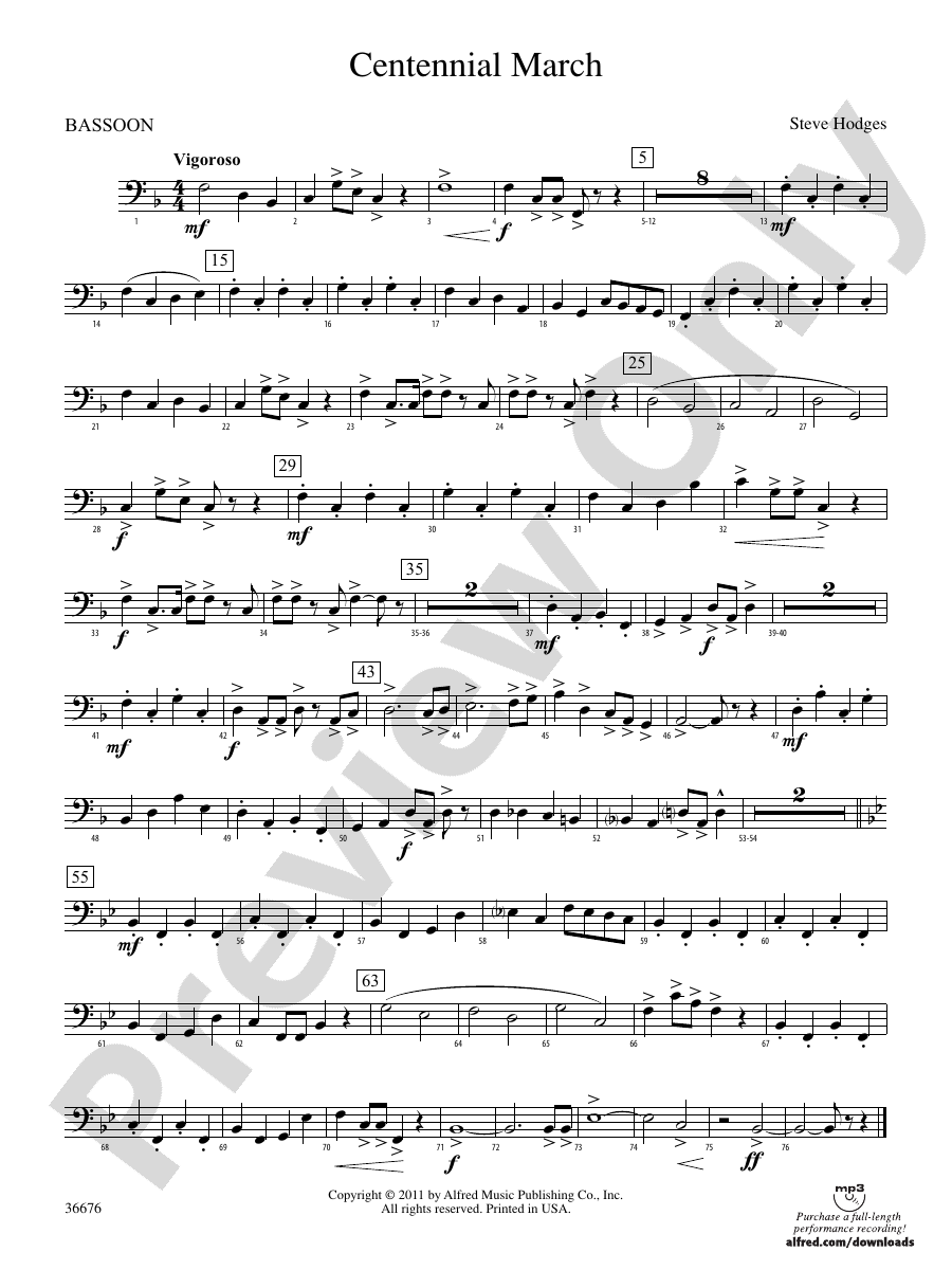 Centennial March Bassoon Bassoon Part Digital Sheet Music Download