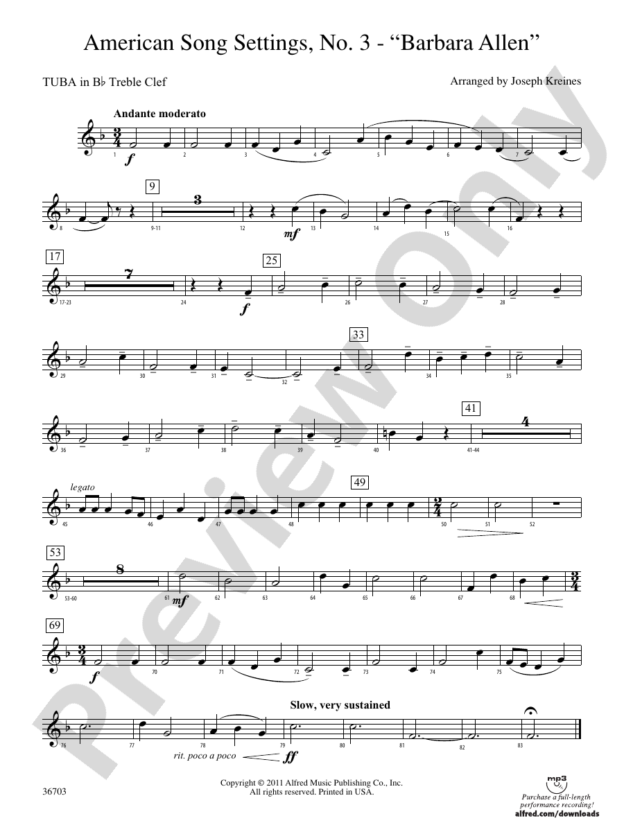 American Song Settings, No. 3 "Barbara Allen" (wp) Bflat Tuba T.C