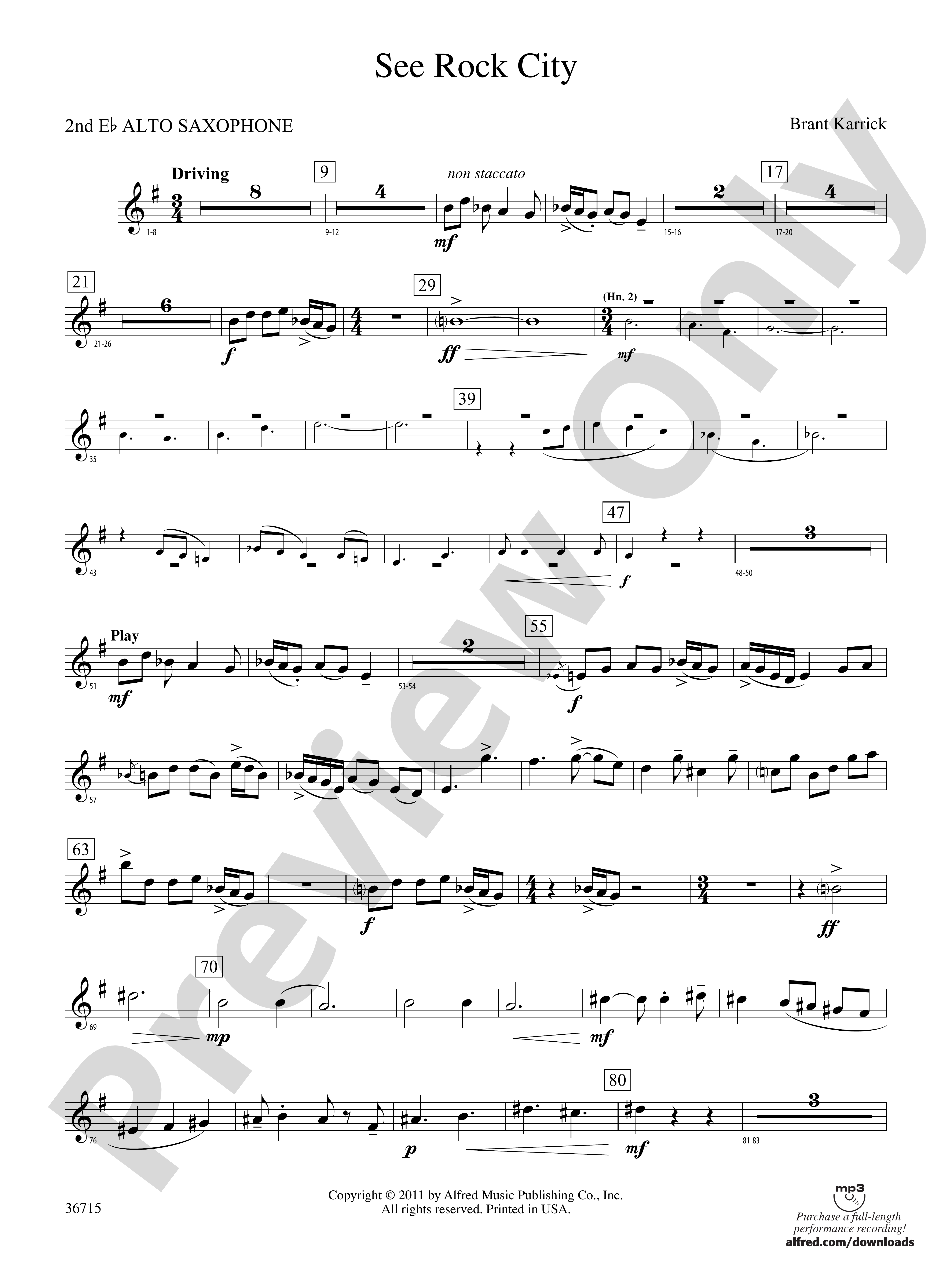 See Rock City 2nd E Flat Alto Saxophone 2nd E Flat Alto Saxophone Part Digital Sheet Music 