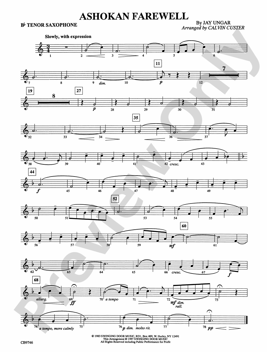 Ashokan Farewell (from The Civil War) Bflat Tenor Saxophone Bflat