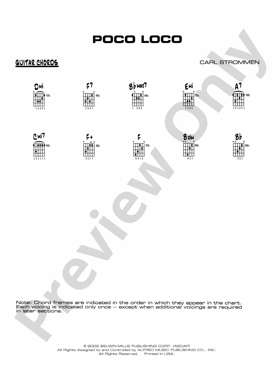 Poco Loco Guitar Chords Guitar Chords Part Digital Sheet Music Download