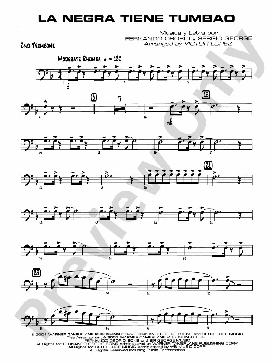 La Negra Tiene Tumbao 2nd Trombone 2nd Trombone Part Digital Sheet