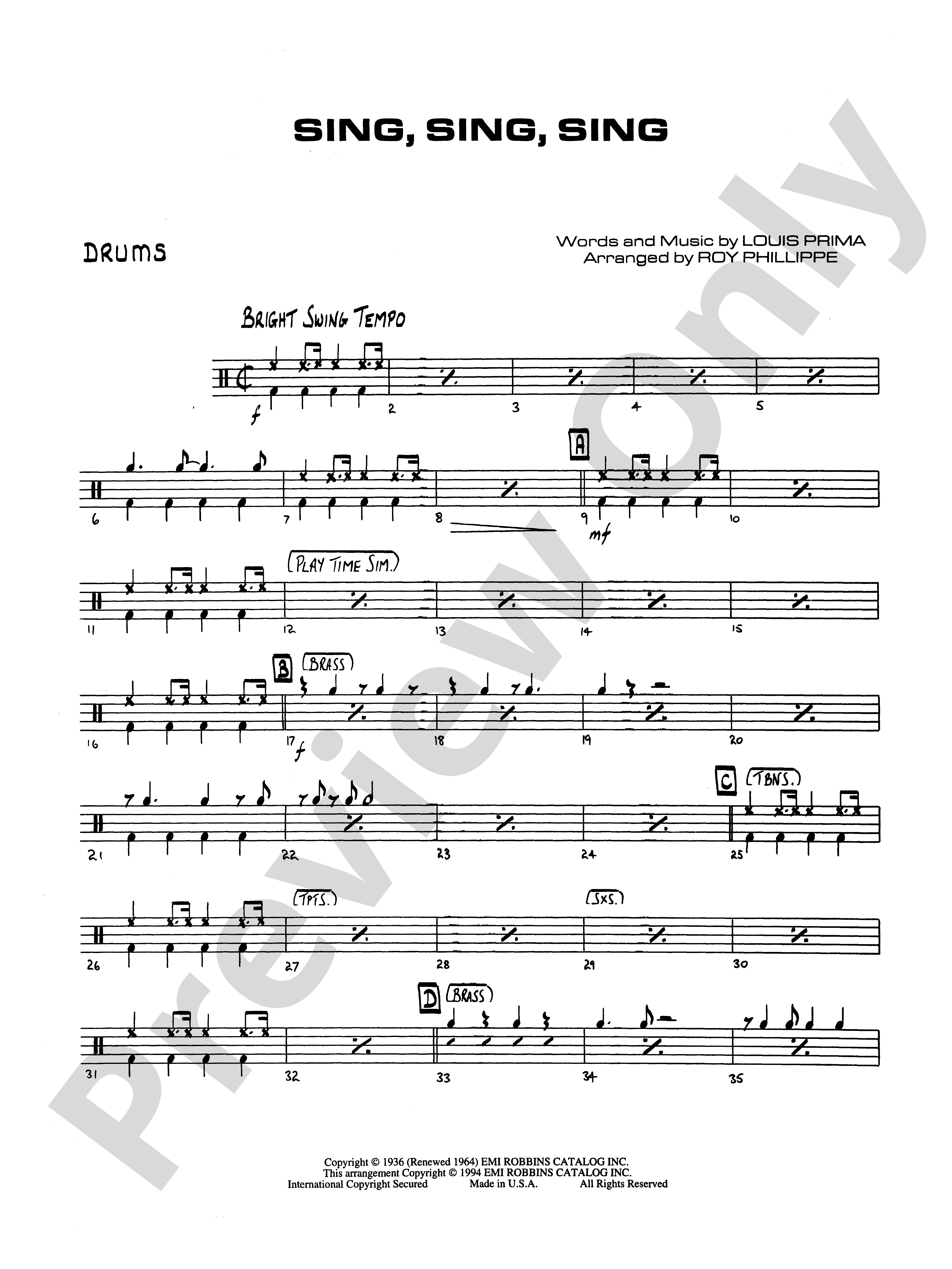 Sing, Sing, Sing: Drums: Drums Part - Digital Sheet Music Download