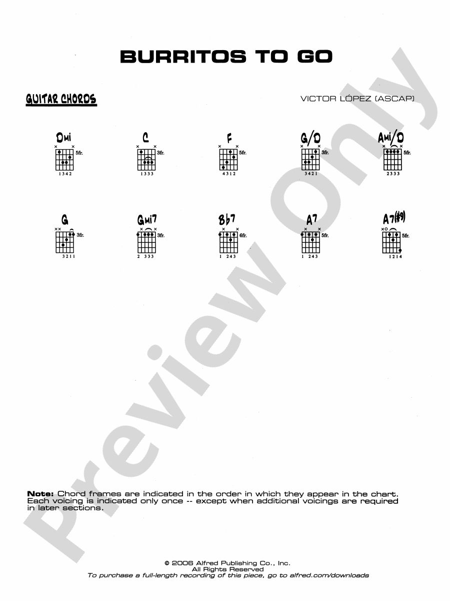 Burritos to Go Guitar Chords Guitar Chords Part Digital Sheet Music