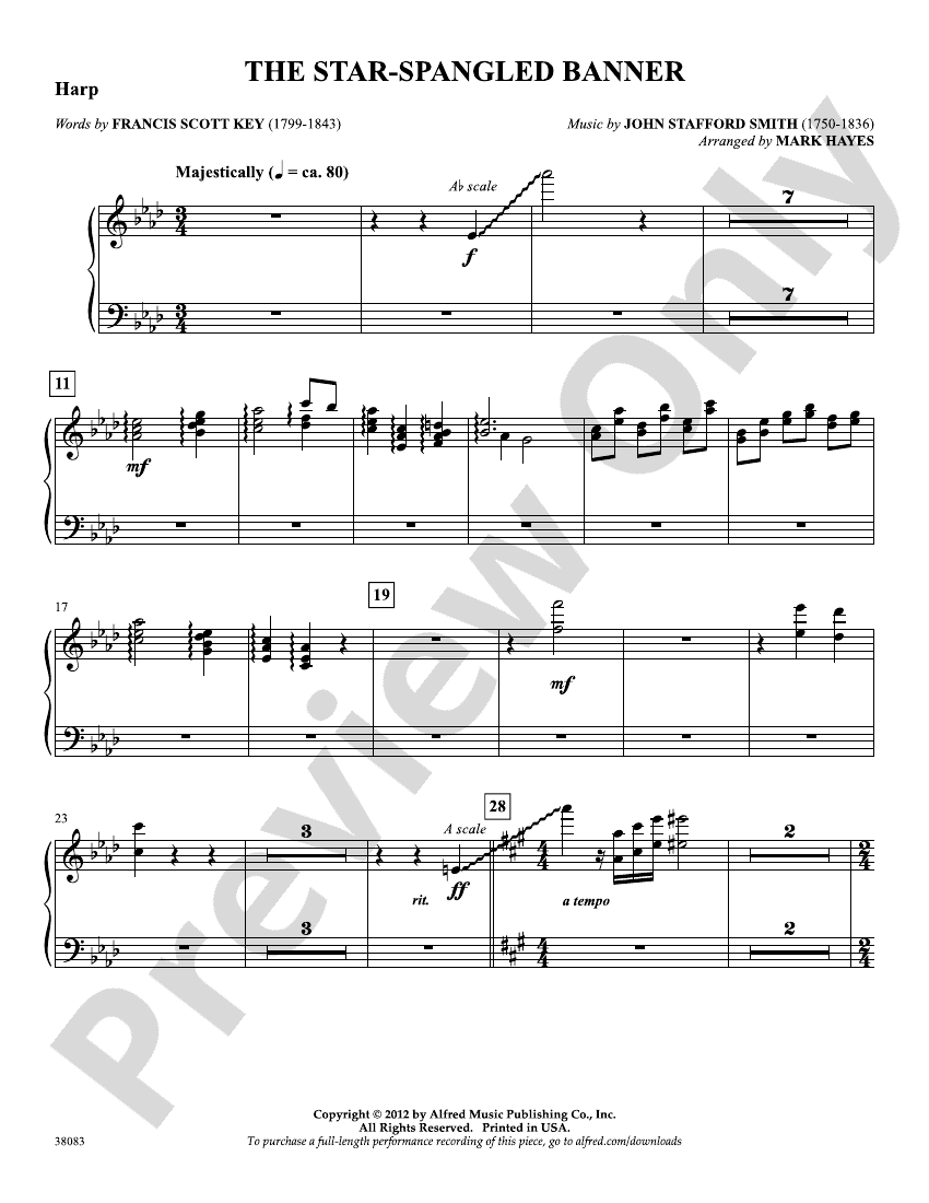 The StarSpangled Banner Harp Harp Part Digital Sheet Music Download