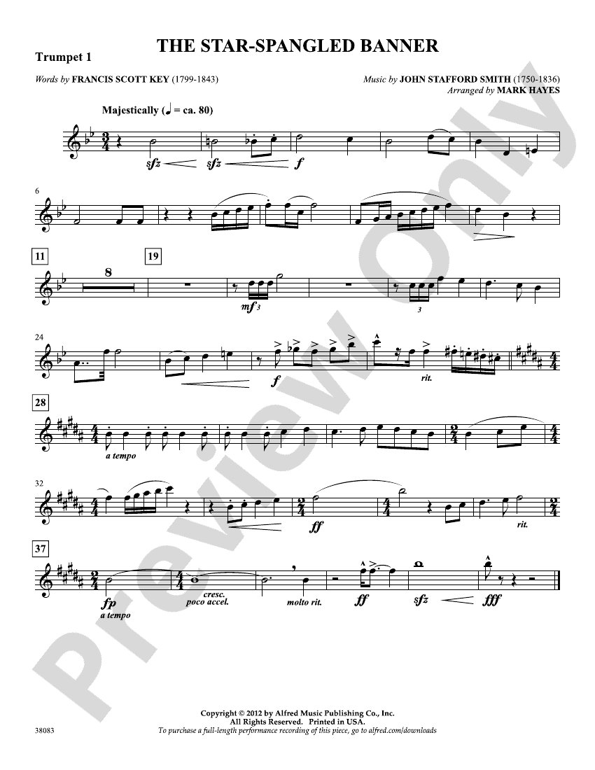 The Star-Spangled Banner: 1st B-flat Trumpet: 1st B-flat Trumpet Part ...