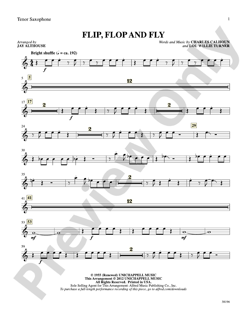 Flip, Flop and Fly Bflat Tenor Saxophone Bflat Tenor Saxophone Part