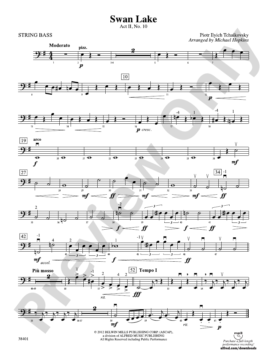 Swan Lake String Bass String Bass Part Digital Sheet Music Download