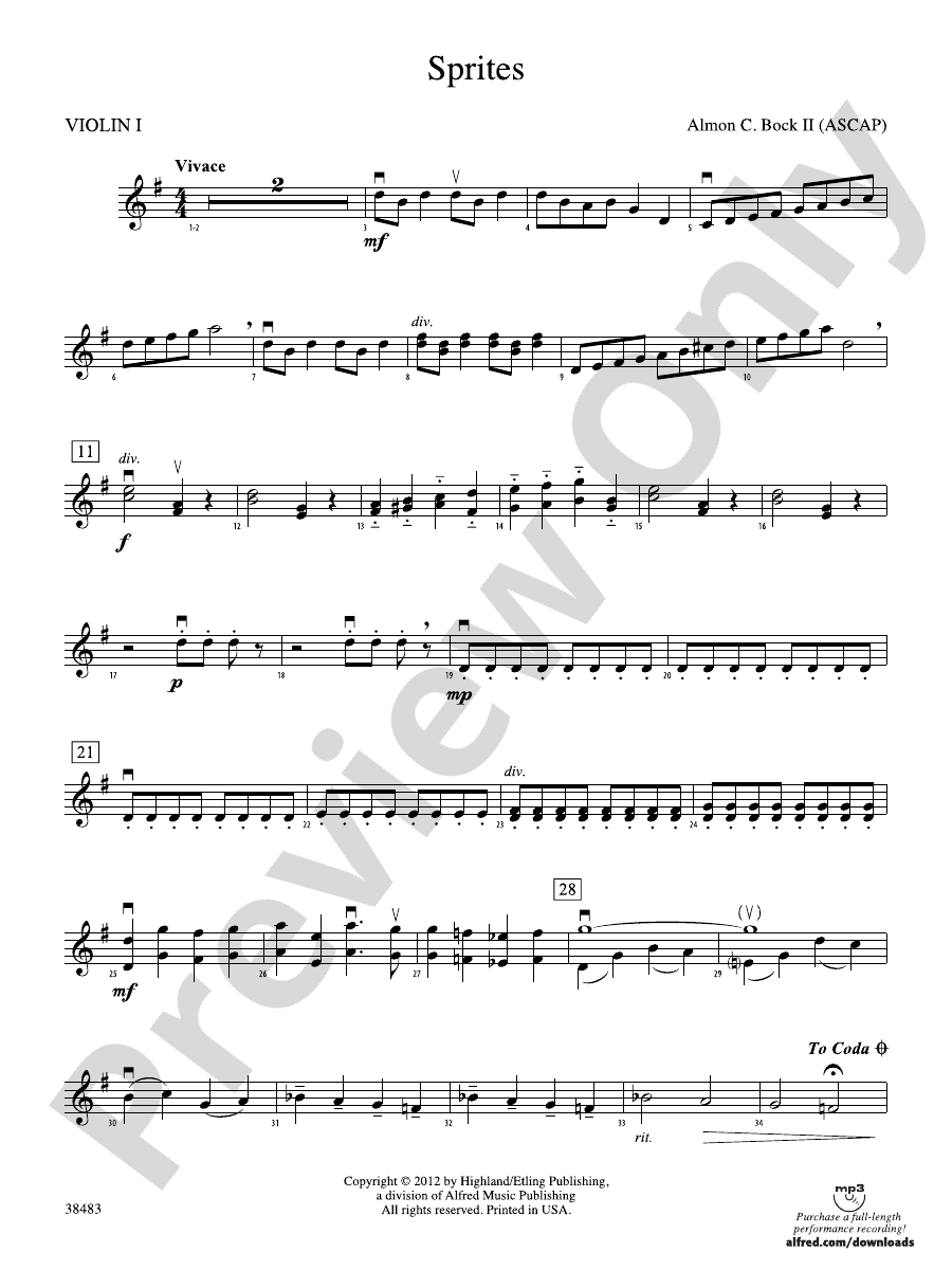 Sprites 1st Violin 1st Violin Part Digital Sheet Music Download 8139