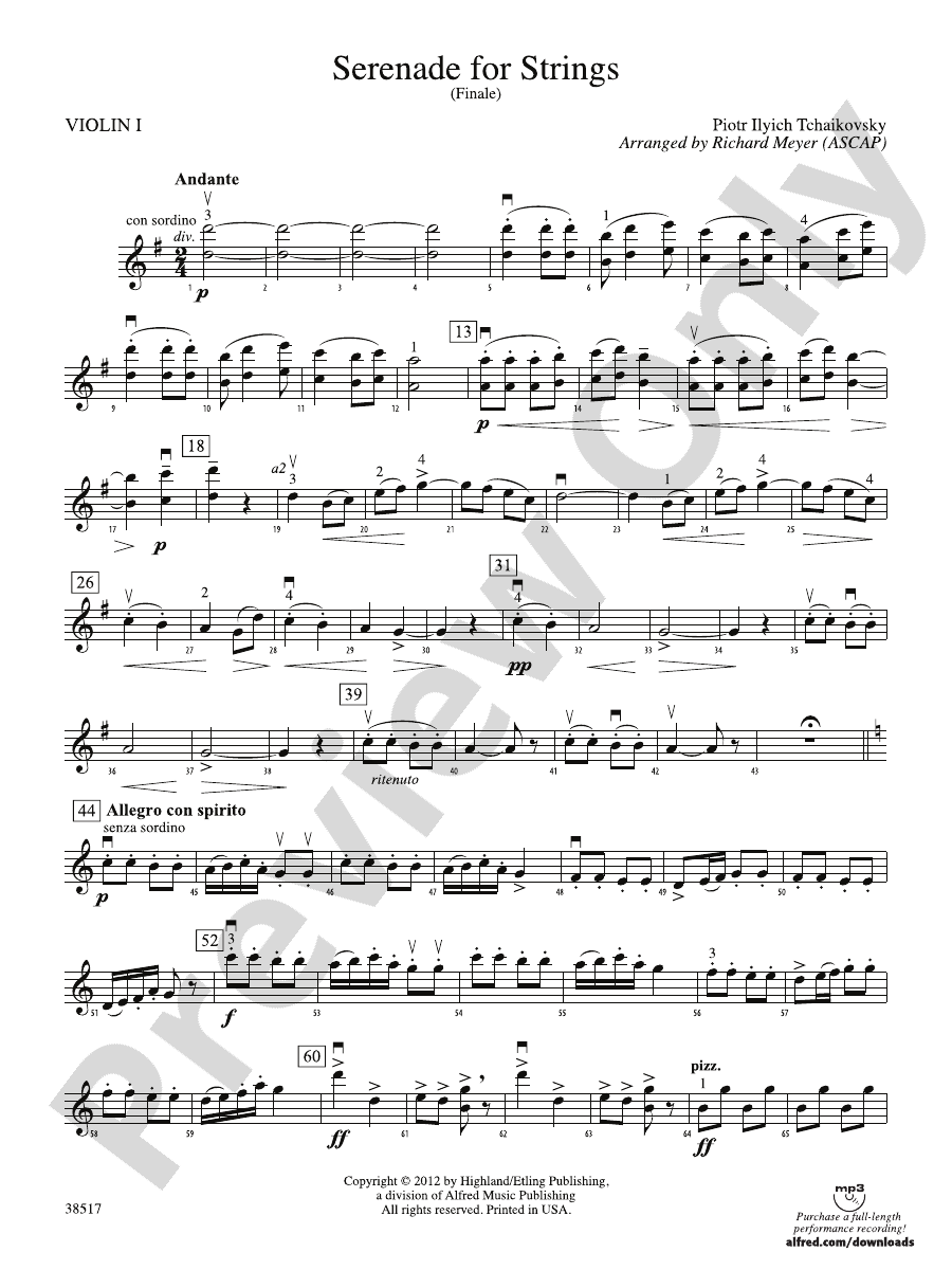 Serenade for Strings 1st Violin 1st Violin Part Digital Sheet Music Download