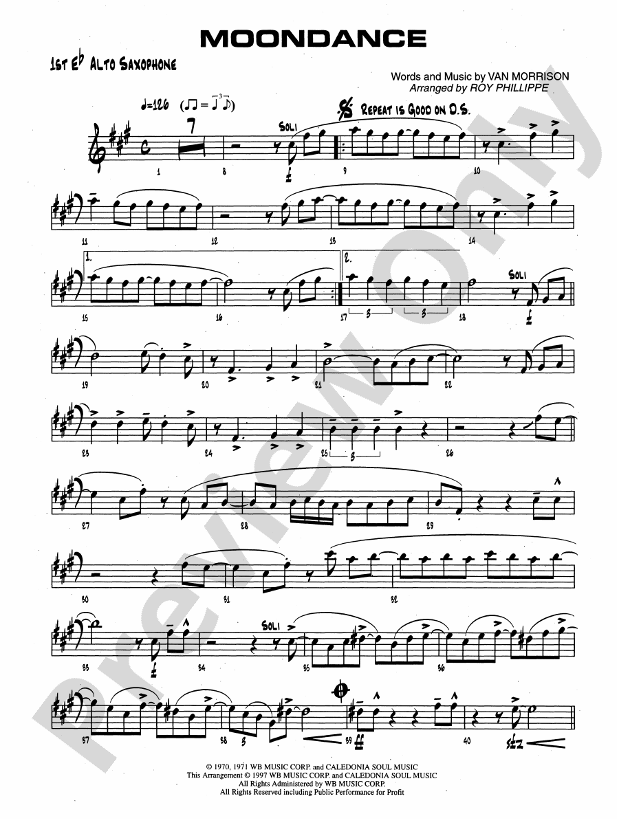 Moondance Eflat Alto Saxophone Eflat Alto Saxophone Part Digital