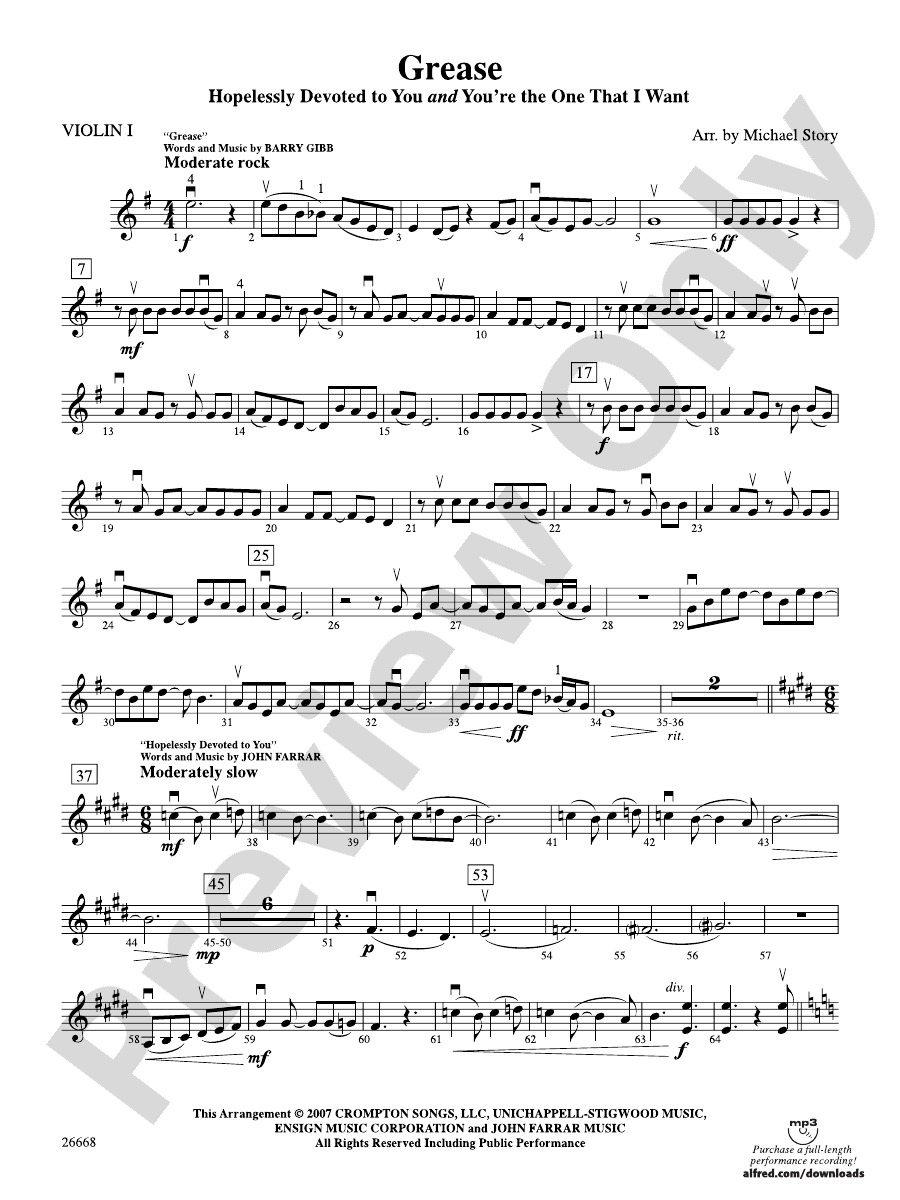 Grease 1st Violin 1st Violin Part Digital Sheet Music Download