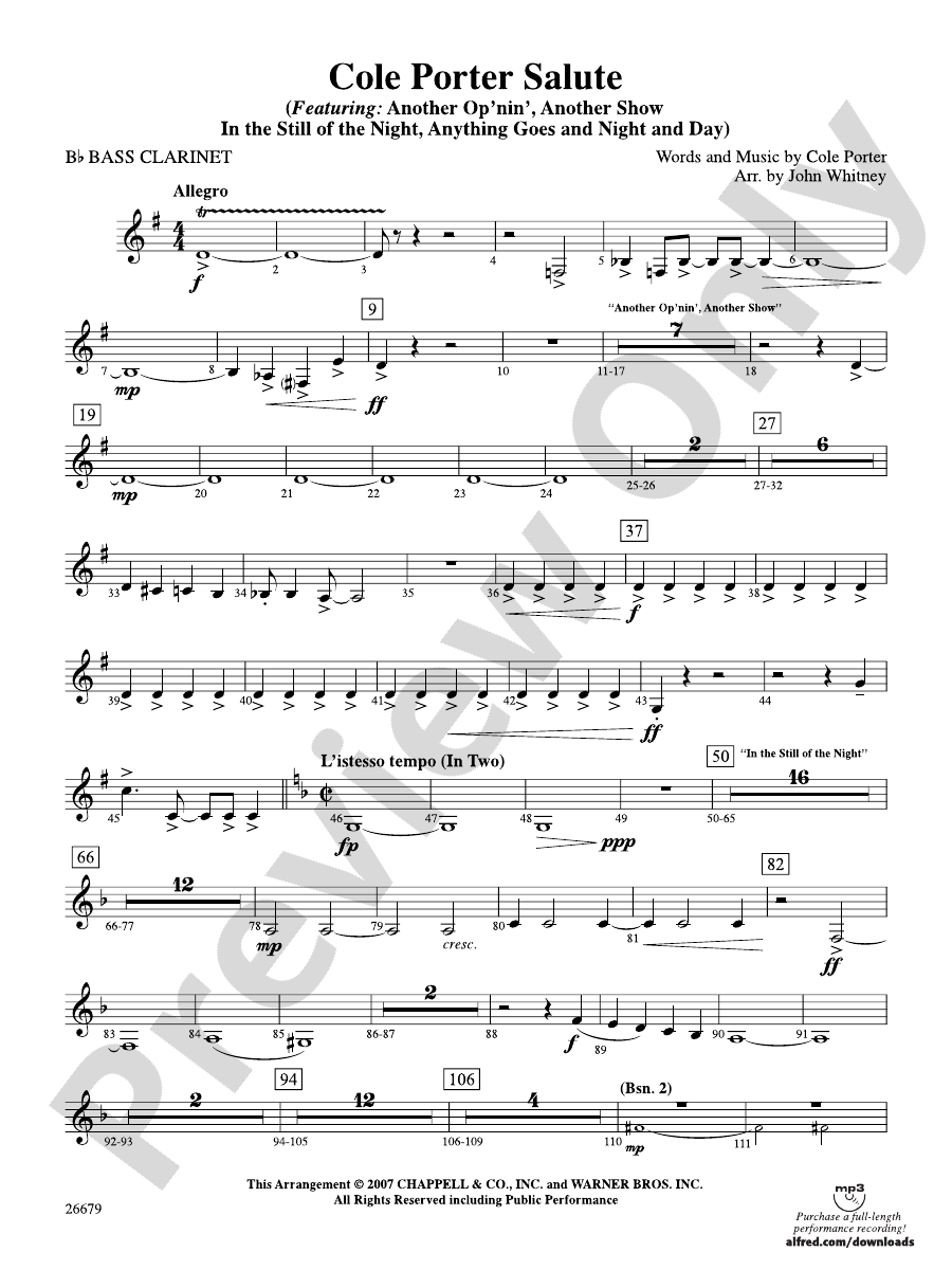 Cole Porter Salute Bflat Bass Bflat Bass Part