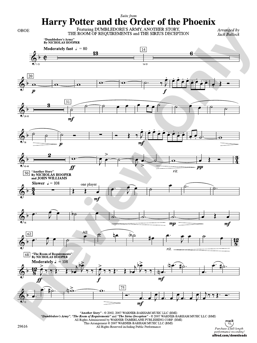 Harry Potter and the Order of the Phoenix, Suite from Oboe Oboe Part Digital Sheet Music