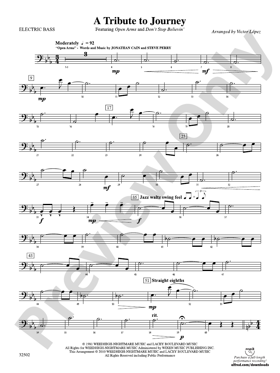 A Tribute to Journey Electric Bass Electric Bass Part Digital Sheet