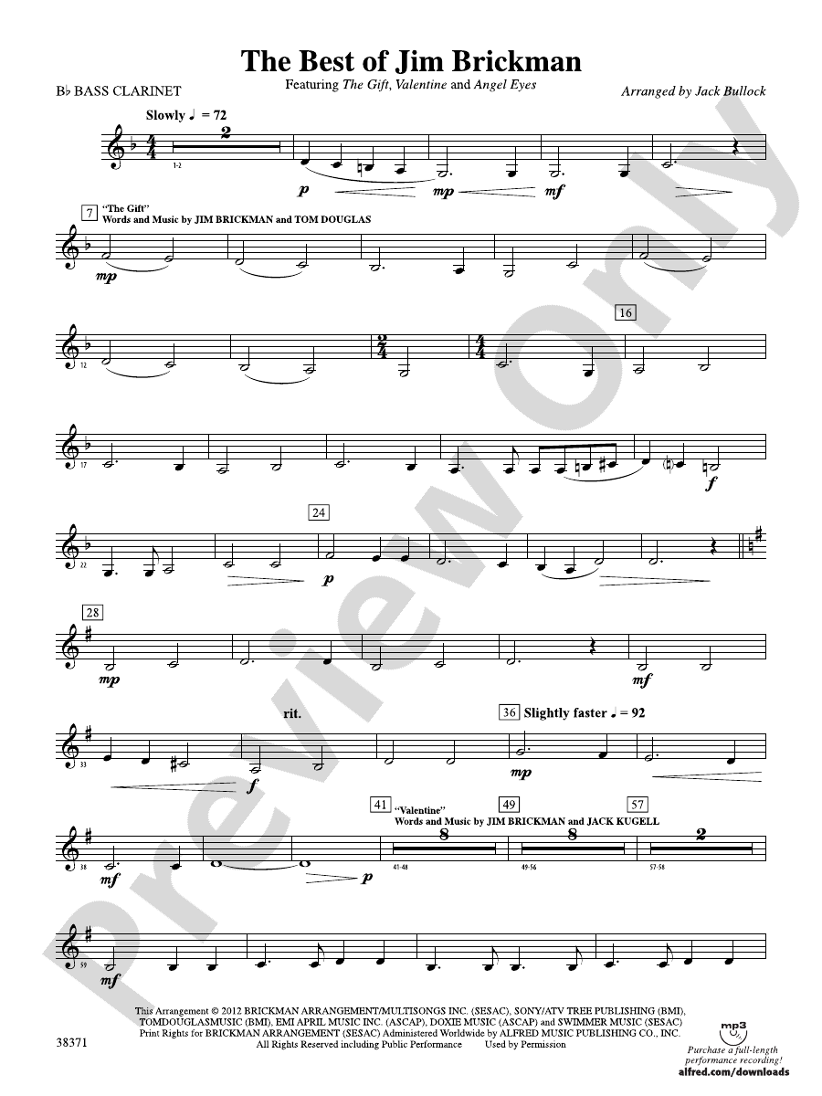 The Best Of Jim Brickman B Flat Bass Clarinet B Flat Bass Clarinet Part Digital Sheet Music 