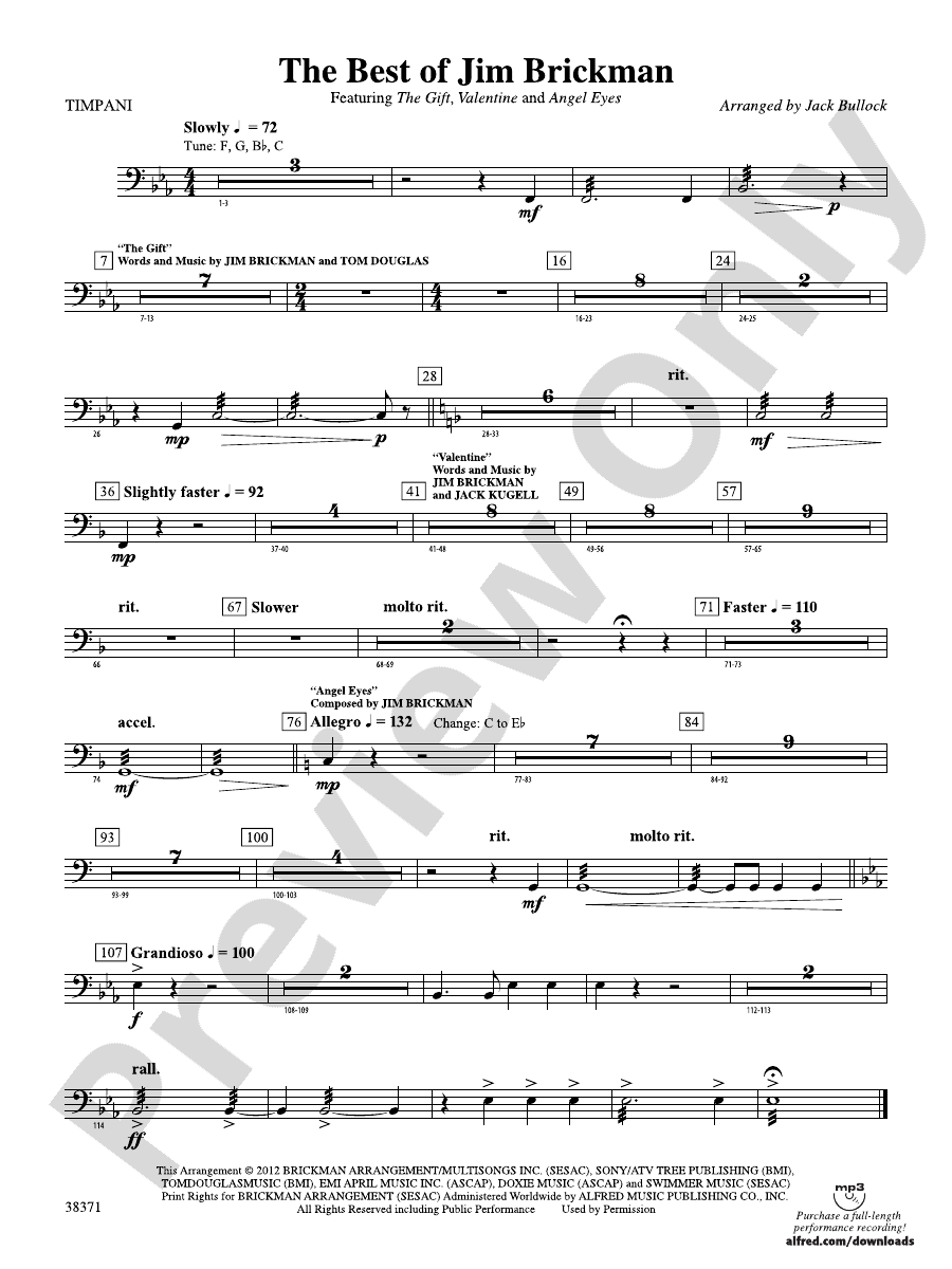 The Best of Jim Brickman Timpani Timpani Part Digital Sheet Music
