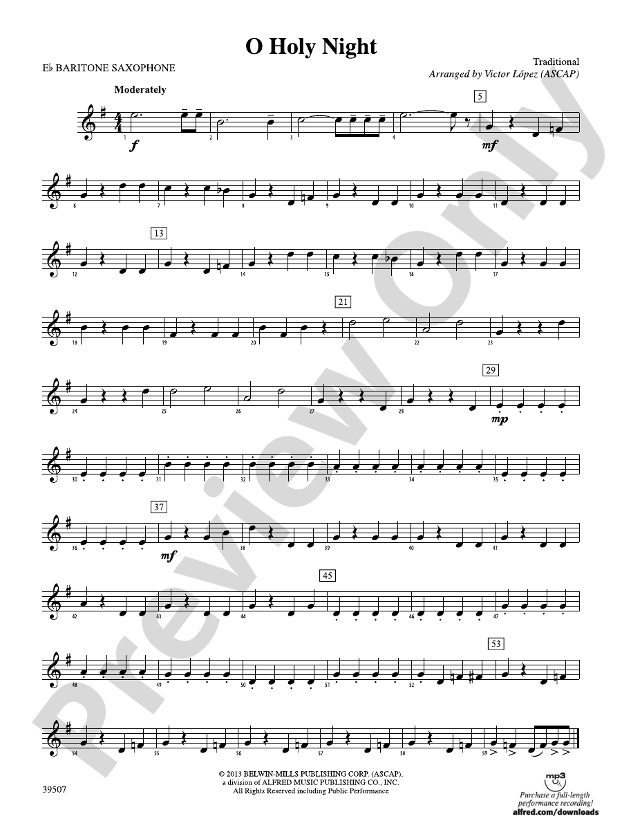 O Holy Night Eflat Baritone Saxophone Eflat Baritone Saxophone Part