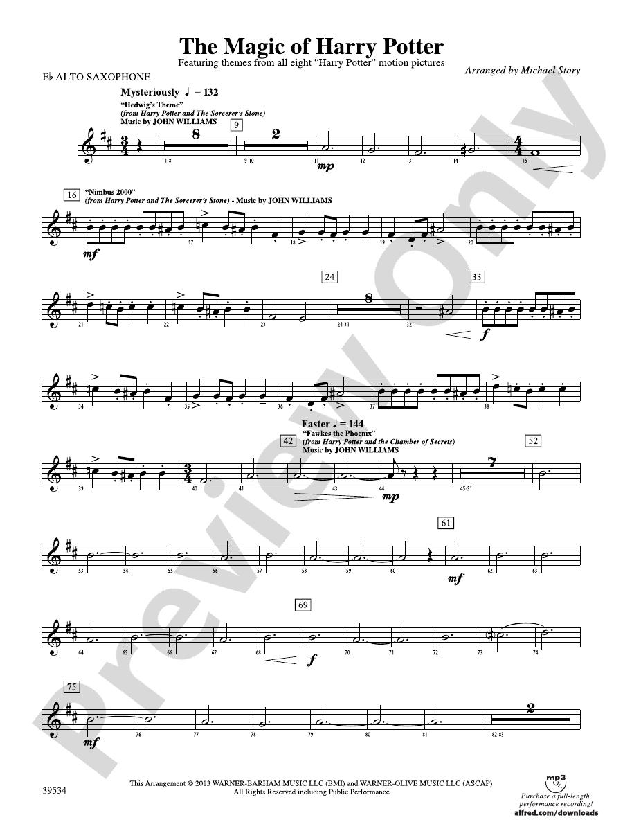 The Magic Of Harry Potter E Flat Alto Saxophone E Flat Alto Saxophone Part Digital Sheet 0339