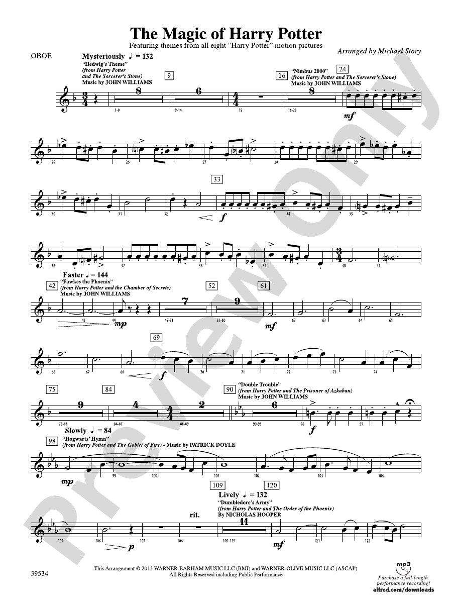 The Magic of Harry Potter Oboe Oboe Part Digital Sheet Music Download