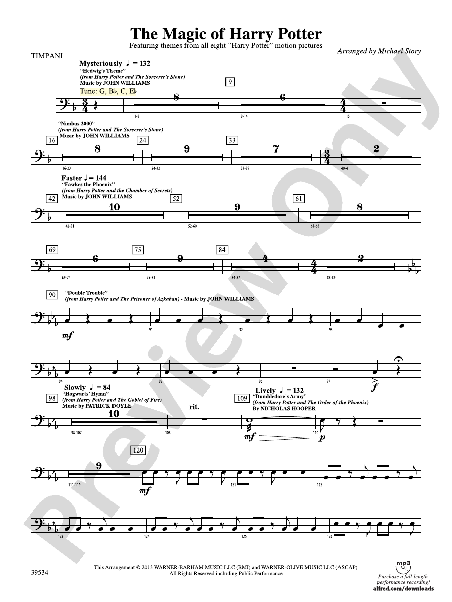 The Magic of Harry Potter Timpani Timpani Part Digital Sheet Music Download