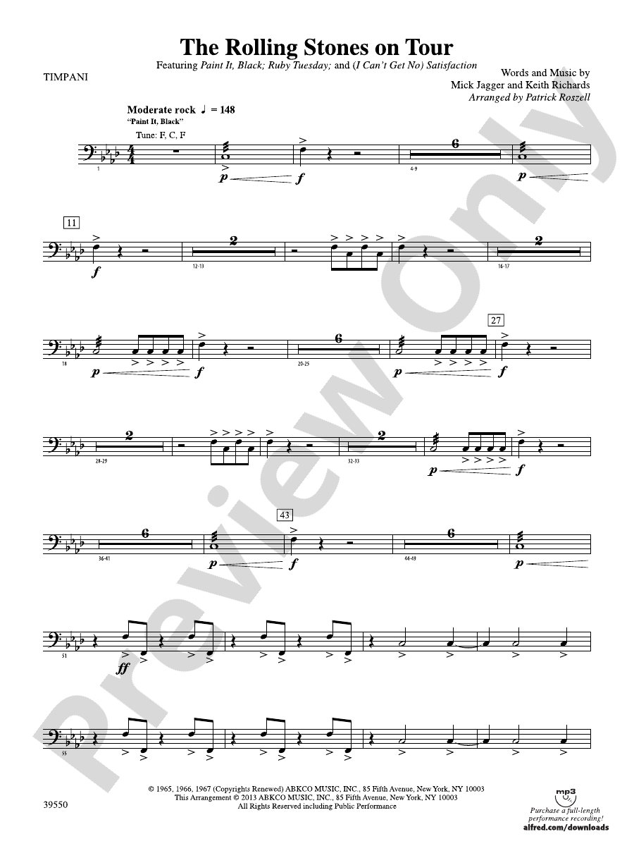 The Rolling Stones on Tour Timpani Timpani Part Digital Sheet Music