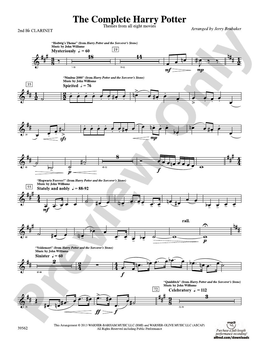 The Complete Harry Potter 2nd B Flat Clarinet 2nd B Flat Clarinet Part Digital Sheet Music 8836