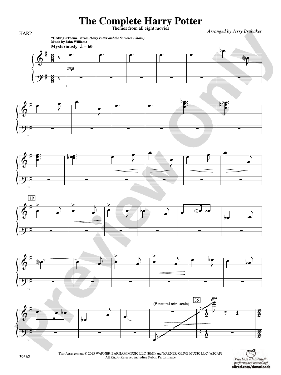 The Complete Harry Potter Harp Harp Part Digital Sheet Music Download