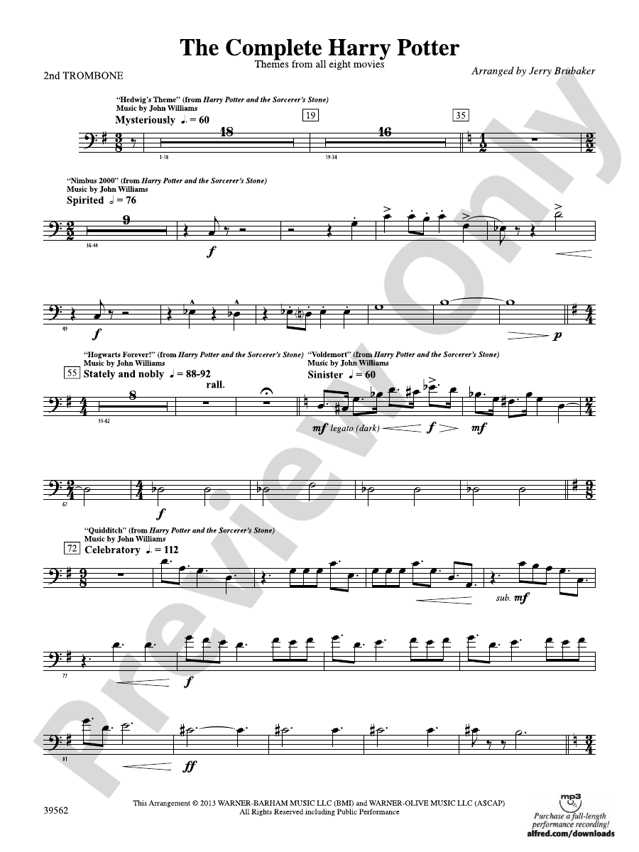 The Complete Harry Potter 2nd Trombone 2nd Trombone Part Digital