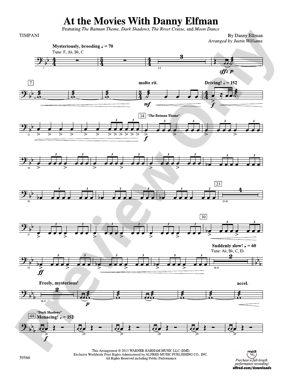 At the Movies with Danny Elfman Timpani Timpani Part Digital Sheet