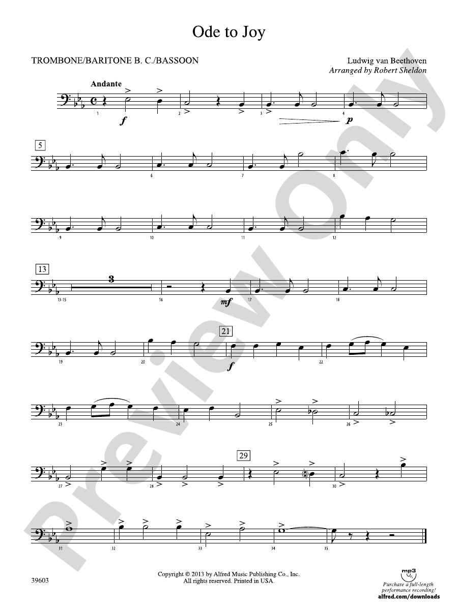 Ode to Joy 1st Trombone 1st Trombone Part Digital Sheet Music Download