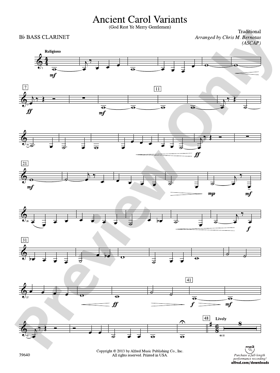 Ancient Carol Variants Bflat Bass Bflat Bass Part