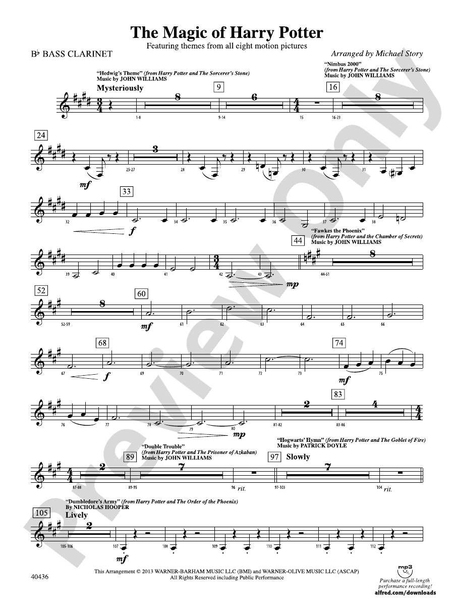 The Magic of Harry Potter Bflat Bass Bflat Bass Part Digital Sheet Music